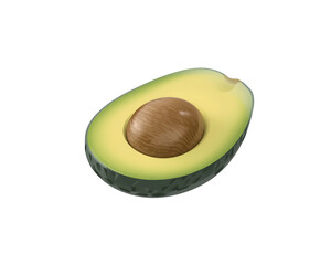 A vibrant avocado half showcasing its smooth, creamy flesh and shiny seed against plain scene
