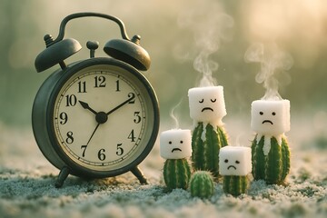 Melting cactus candles with alarm clock