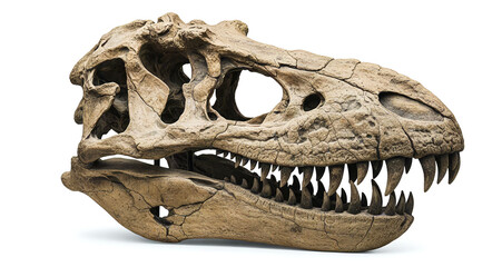 Fototapeta premium Realistic T. Rex Skeleton Head Close-up Isolated on White Background