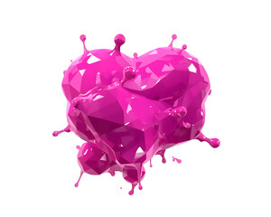 Abstract polygonal heart shape splash in vibrant pink color on a minimalist isolated scene