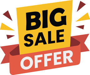 Big sale offer banner with yellow and red colors, isolated on white background