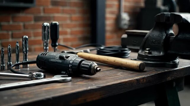 Tools and Equipment on Wooden Table for Home Repair Projects
