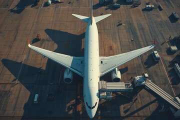 Aerial Perspective of a Passenger Airplane on the Tarmac at an Airport Ready for Departure