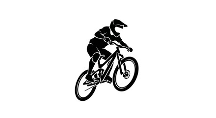 Silhouette of a mountain biker mid-air, demonstrating skillful cycling technique.