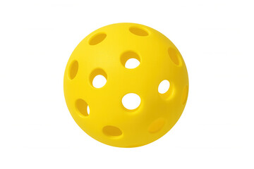 Yellow pickleball ball with holes for outdoor recreational sports and fun game activity on transparent background