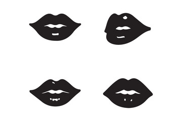 Four black lips illustrations in different poses
