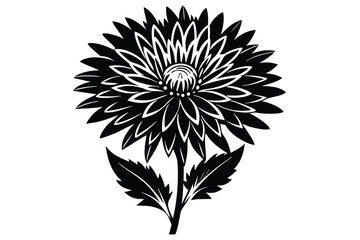 Stylized Black and White Floral Vector Design with Leaves and Stem Illustration
