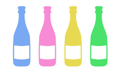Colorful vector bottles in flat style suitable for drink packaging, menus, and advertising.