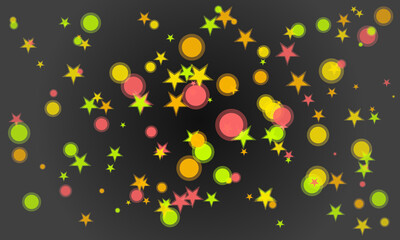 Abstract colorful star and circle pattern design on dark background