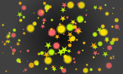 Abstract colorful stars and circles on dark background festive design