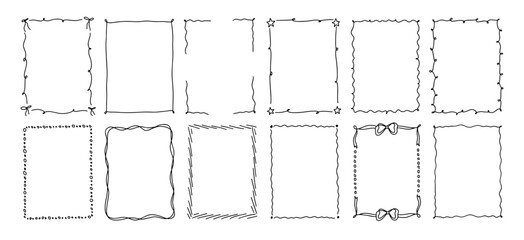 Whimsical frame. Hand drawn wedding border for retro birthday party invitation, cute vintage doodle graphic for card. Wavy line sketch ribbon for menu design. Vector template