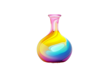 Scientific research concept showing colorful bubbling reaction in transparent chemistry flask in laboratory setting isolated on transparent background PNG