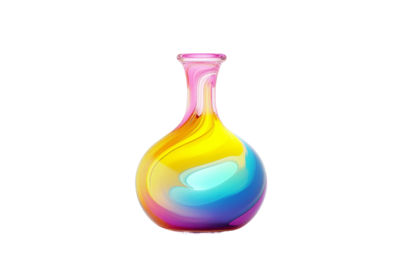 Scientific research concept showing colorful bubbling reaction in transparent chemistry flask in laboratory setting isolated on transparent background PNG