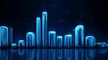 Neon blue abstract graphic representing data or statistics with a mirrored reflection - Powered by Adobe