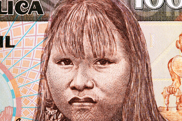 Embera people - a closeup portrait from Colombian money