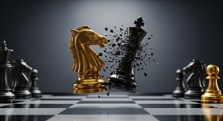 Dramatic Clash of Chess Pieces Strategic Battle Victory and Defeat