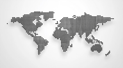 Abstract halftone dots form a world map, symbolizing global connectivity, digital communication, data visualization, and modern technology in a visually striking and conceptual background.
