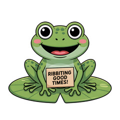 Fototapeta premium Happy Green Frog with Big Eyes Cartoon Illustration