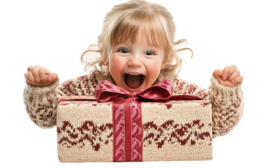 Happy kid unwrapping present with excitement and wonder expressing festive celebration and childhood delight isolated on transparent background PNG