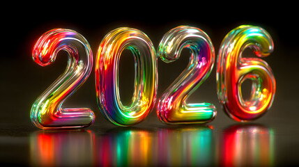 Colorful Iridescent Chrome Number 2026 with a Holographic Effect for a Futuristic New Year