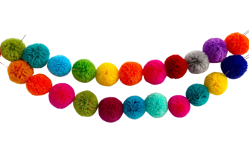 Two Strings of Colorful Pom Garland isolated on a transparent background