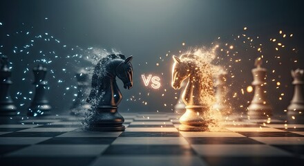 Epic Chess Battle Between Two Knights Sparking Energy Showdown