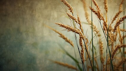 Close up of dry wheat stalks against a textured background