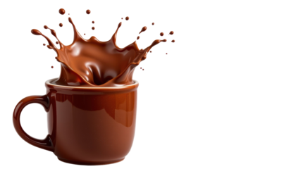 Dynamic Splash of Chocolate Drink in a Cup Captured in Close-Up Indoor Setting Beverage Photography