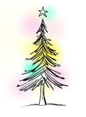 Minimalist sketch of a Christmas tree with star