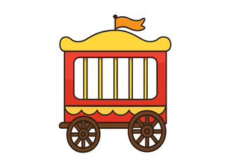 Circus wagon vector illustration. Cartoon fair carnival cart icon. Vintage festival show transport symbol. Red animal cage for a circus parade or event. Entertainment graphic.