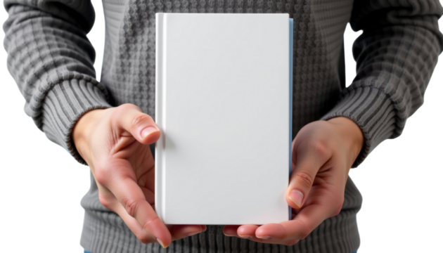 Hands Holding a Blank Book Indoors Photography Minimalistic Close-up View Creative Concept for Inspiration