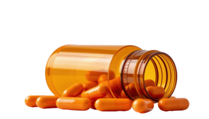 Dispensing Amber Prescription Pills Pharmacy Product Photography Clinical Environment Close-Up View Health Awareness