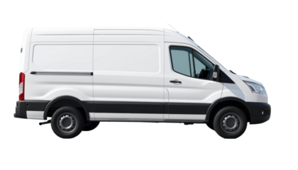 Delivery Action White Cargo Panel Van in Urban Environment Side View for Transport Industry Insights