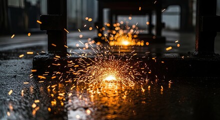 Industrial sparks flying during metal fabrication process