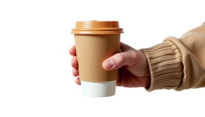Hand Holding a Coffee Cup Urban Setting Beverage Photography Bright Background Close-Up Perspective Everyday Life