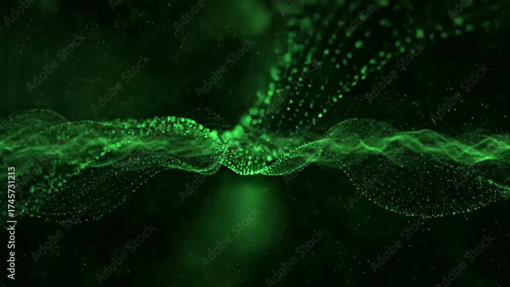 Canvas Prints seamlessly looping video of glowing green energy particles flowing and merging in abstract space bac