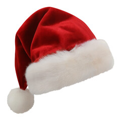 Classic Red Santa Claus Hat with White Trim on Transparent Background
