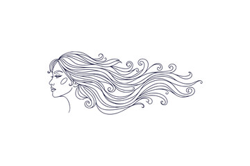 Elegant Woman's Profile with Flowing Hair A Symbol of Beauty, Grace, and Femininity in a Stylized Line Art