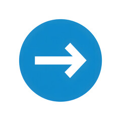 Blue circle with white arrow isolated on transparent background