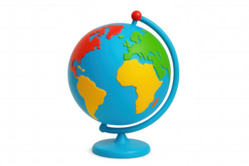 Bright colorful educational globe representing global travel, geography, world maps, learning, and planet earth concept