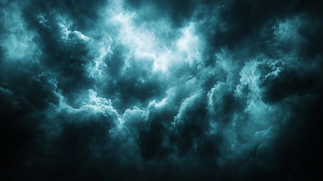 Dark haunted ocean under black and blue sky, eerie clouds and mist create a mysterious, gloomy, and unsettling atmosphere for horror or thriller themes. - Powered by Adobe