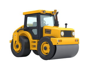 Cartoonish Yellow Road Roller Illustration, Modern Heavy Equipment for Construction Purposes