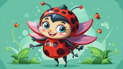 Obraz premium Very beautiful Endearing Ladybug Character with Exaggerated Features in Playful Poses