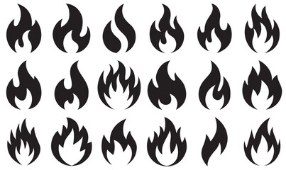fire vector icons silhouettes design, collection of fire symbol vector elements white background