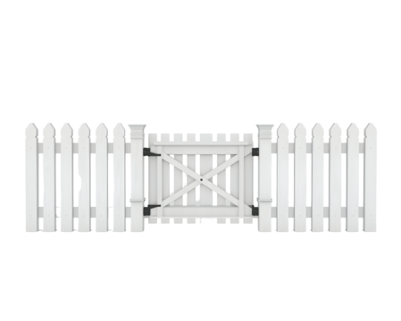Charming White Picket Fence Gate Isolated, Conveying Privacy and Security for Home