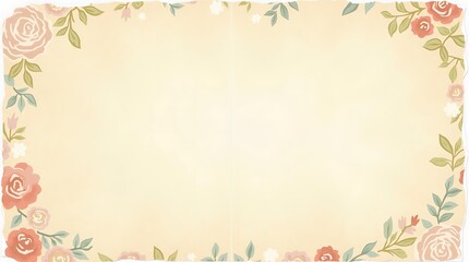 Vintage floral border with soft pastel roses and leaves