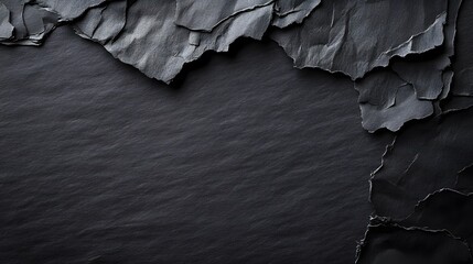 Dark textured surface with torn paper layers offers copy space.