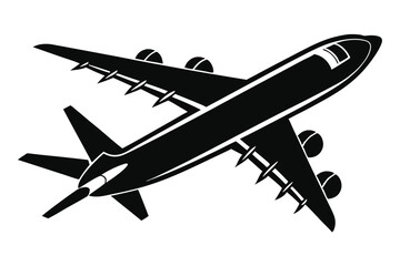 Black Silhouette of a Passenger Plane Ascending with Visible Turbines and Wing Flaps