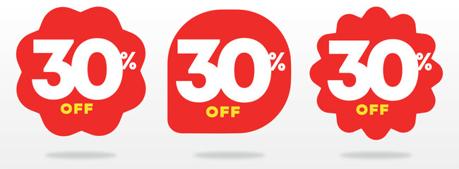 30% off, market, price, tag, purchase, shop, percent, promo, value, payment, sticker, sale, liquidation, offer, discount, money. Vector, icon, set, store