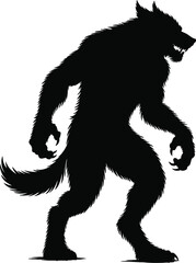 Detailed black werewolf illustration side view perfect for projects on transparent background silhouette